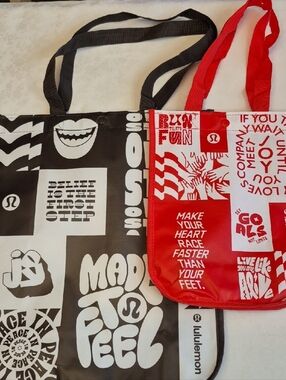 Lululemon Reusable Shopping Tote Bag Set - Black Large & Red Small New Graphic